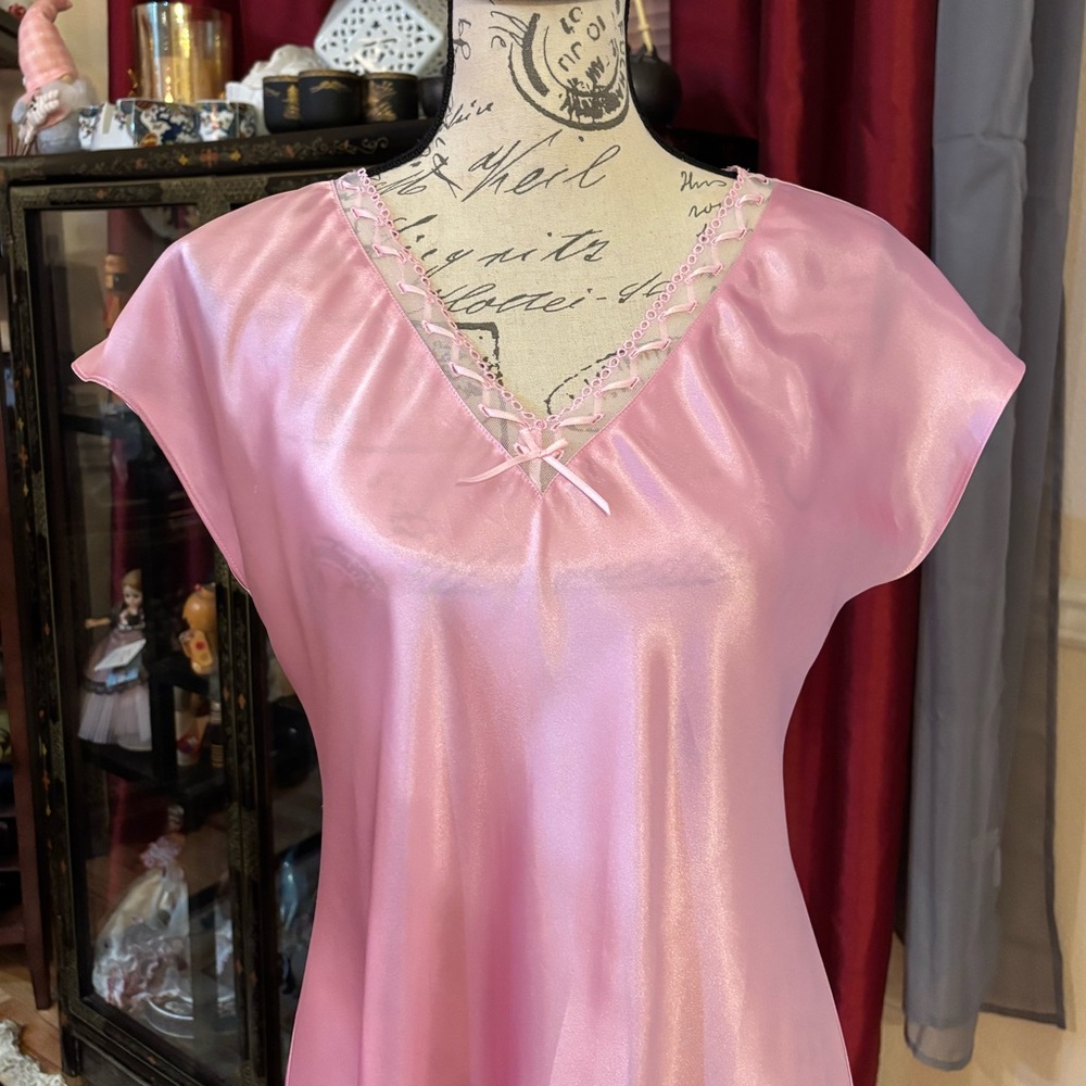 Y2K Morgan Taylor Intimates Pink Lace & Ribbon Trim Night Dress - Picture 3 of 8